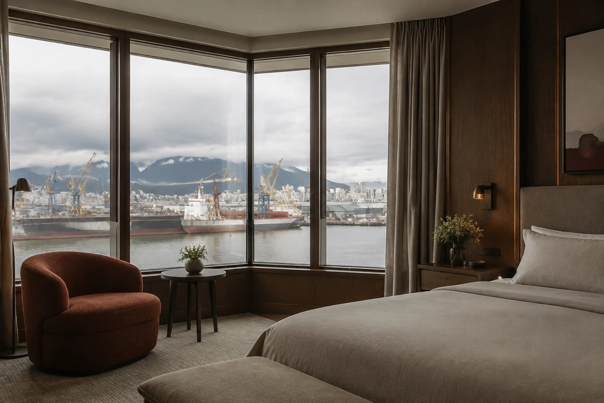 Harbour Room with a curved glass corner